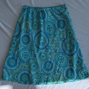Vintage Women's Blue & Teal Patterned A-Line Skirt - Paper Tag